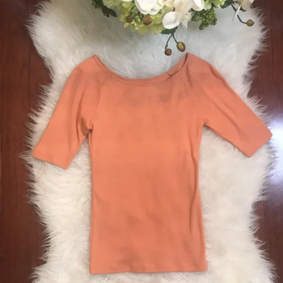 Ann Taylor Petite Ballerina Neck Cotton Stretch Top - Orange. Size XSP. NWT - Picture 1 of 6